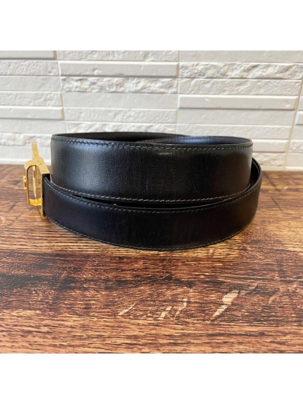 Celine Leather Triomphe Buckle Gold Belt Black - Picture 4 of 10